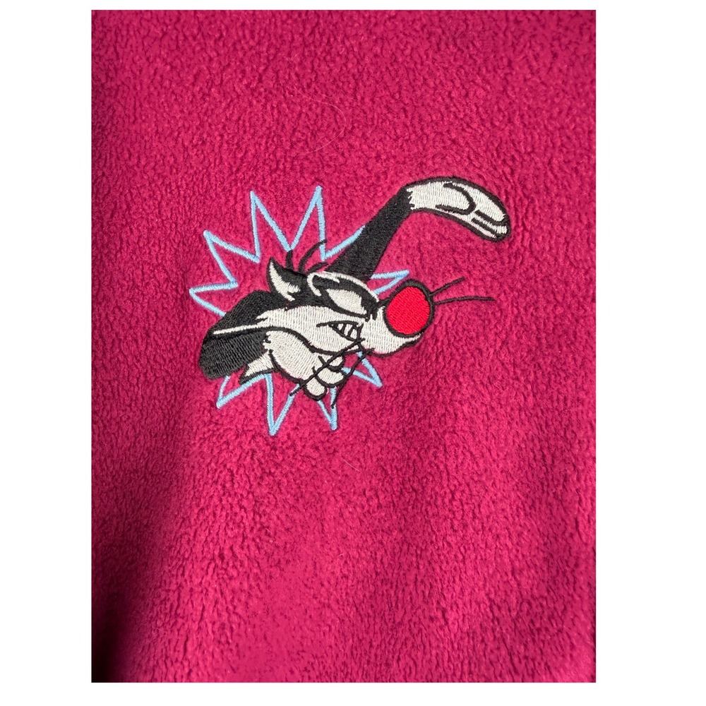 Vintage Looney Tunes Sylvester Tweety Fleece Jacket Pink XL Mixed Media Zip Up - Picture 2 of 6